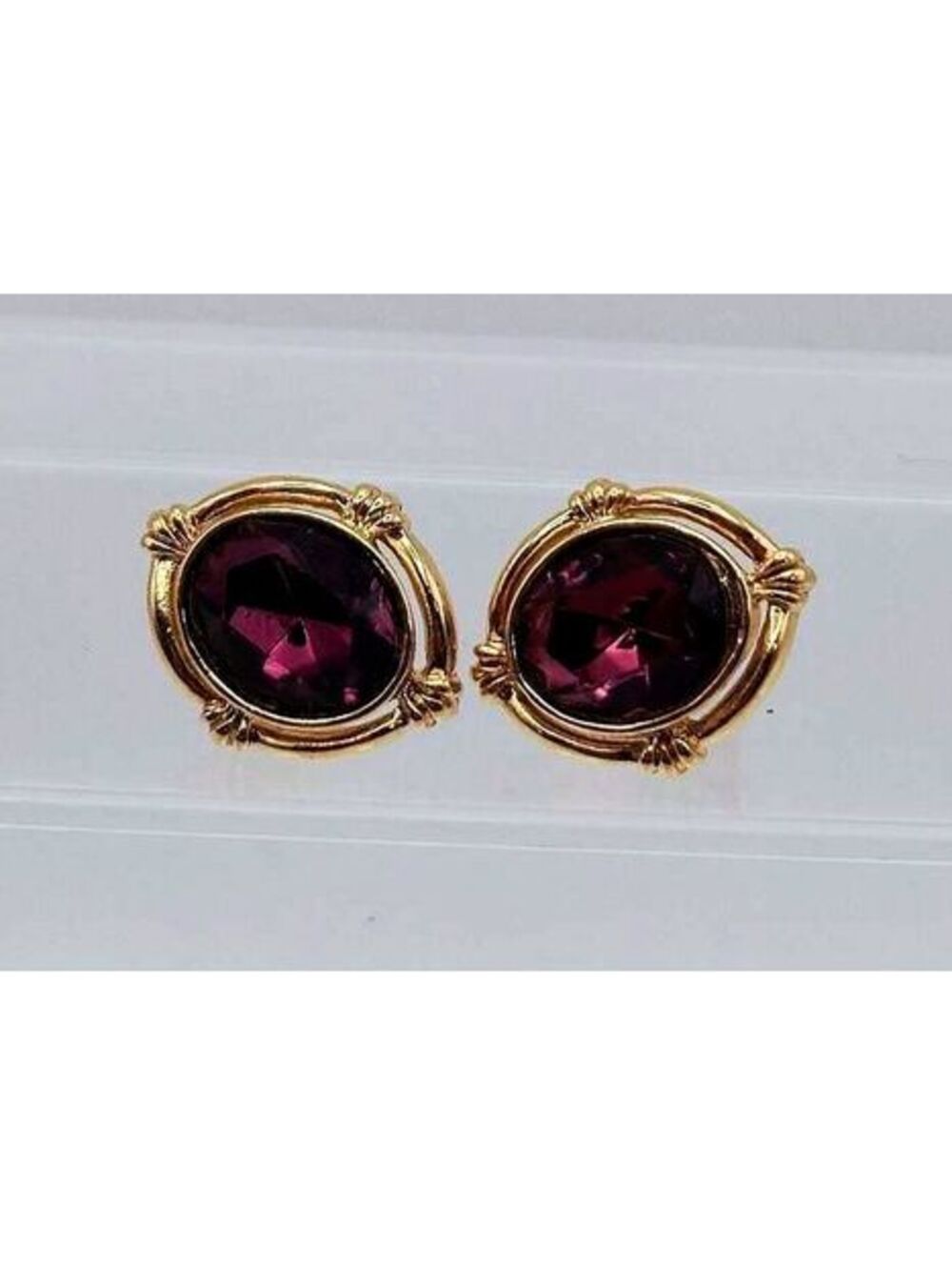 Gold Bezel Set Amethyst "allegro" Earrings by Avon, 1980s - ,